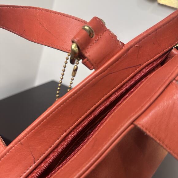 Vintage 90s Coach Red/Orange 4133 Waverly Leather Tote Bag w/ Original Hang Tag - Picture 10 of 14